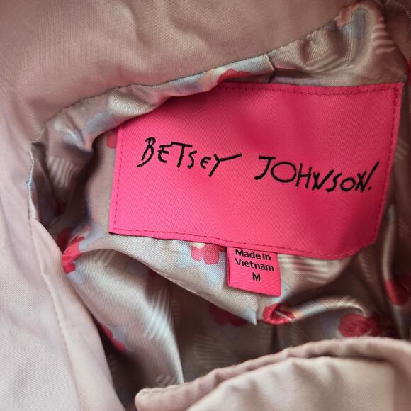 Betsey Johnson Women Soft Girl Pink Trench Coat Rose Buttons Flared Skirt Medium - Picture 13 of 15